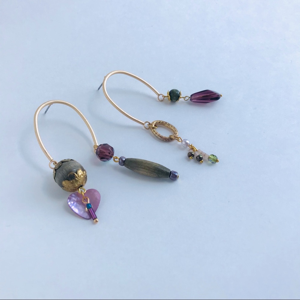 Asymmetrical Beaded Earrings Gold Hoop